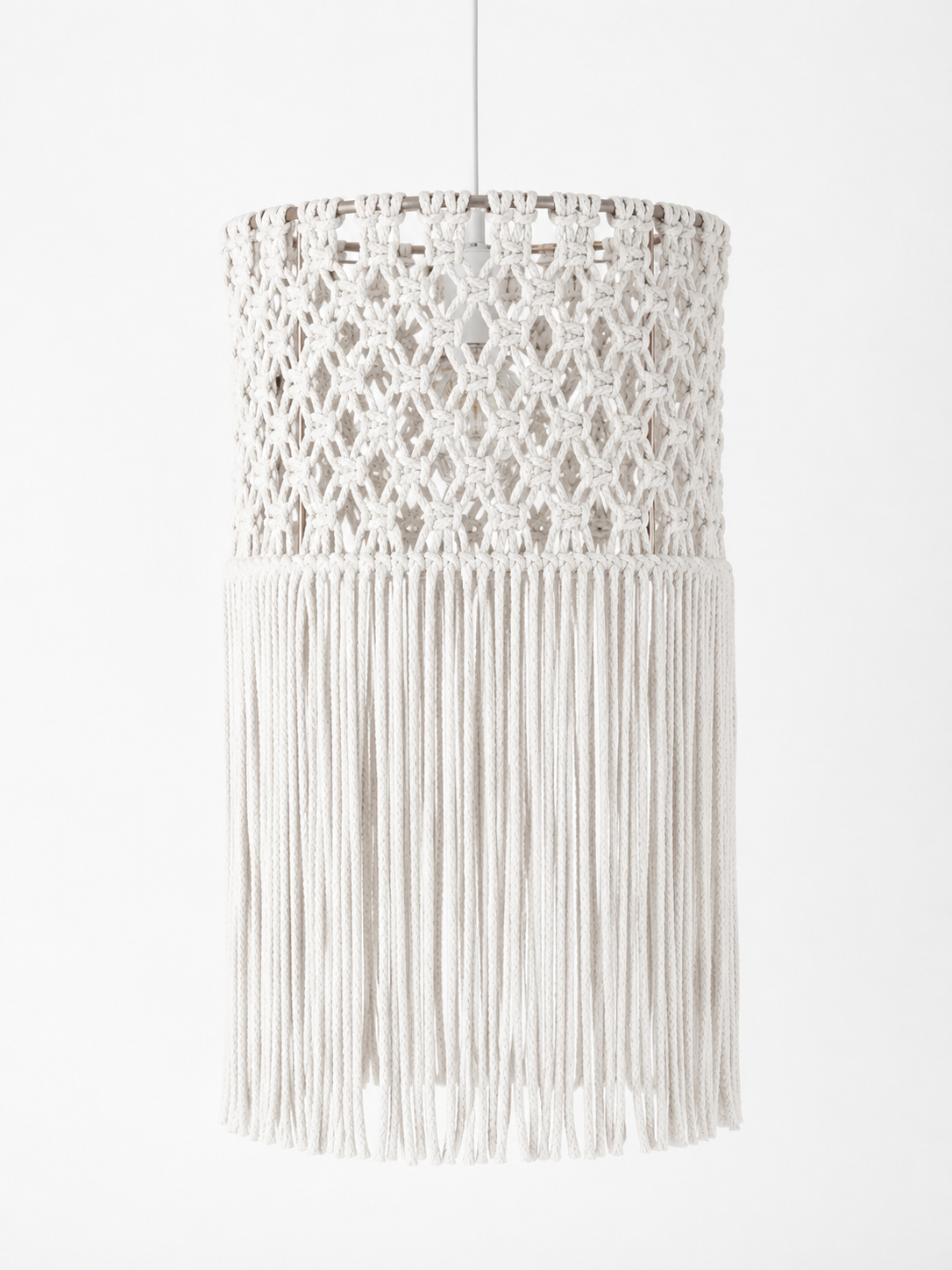 Minimalist Hand-Knotted Pendant Light – Off-White Artisanal Lampshade