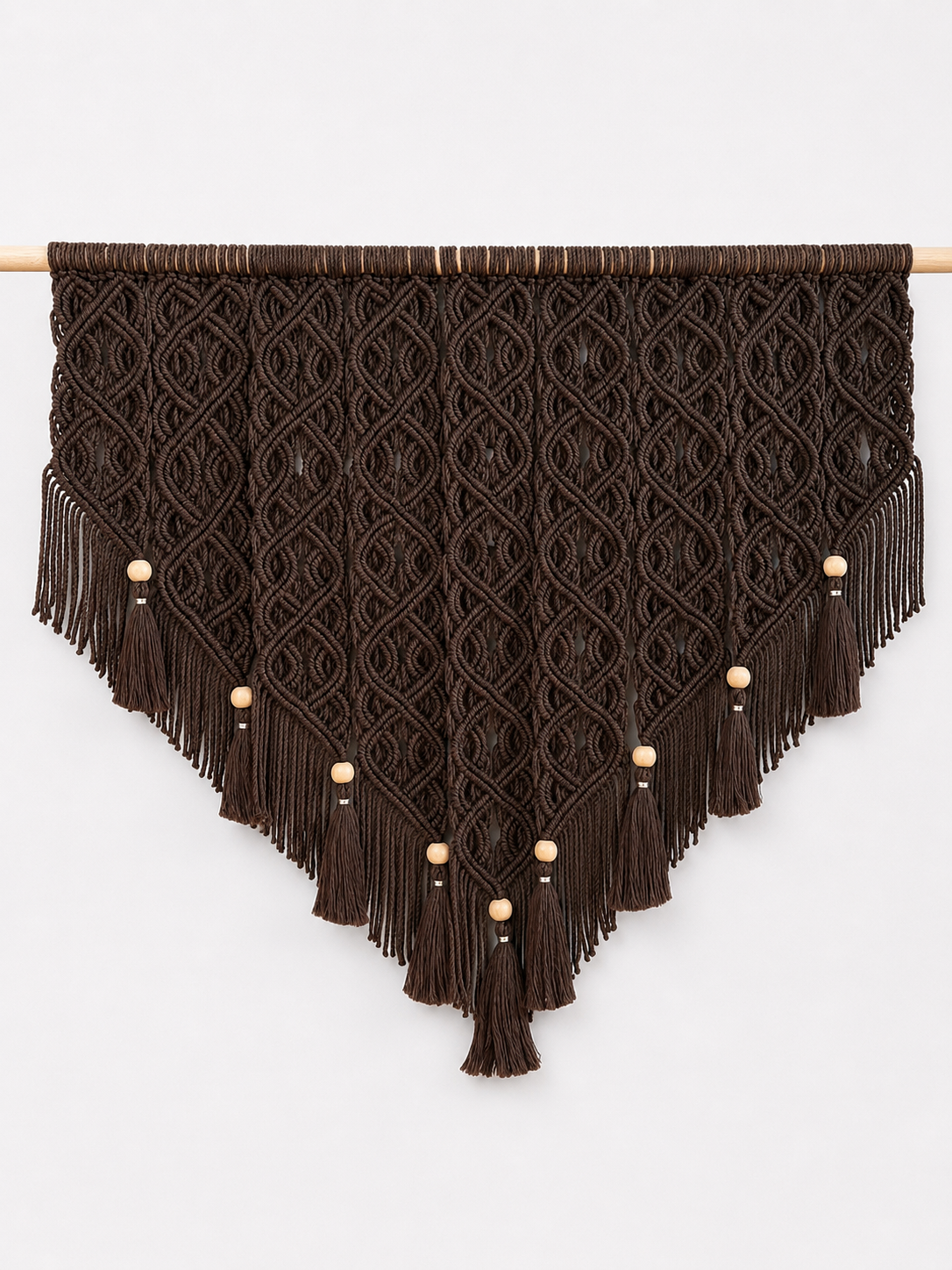 V-Shaped Wall Hanging in Dark Chocolate – Artisanal Boho Tapestry