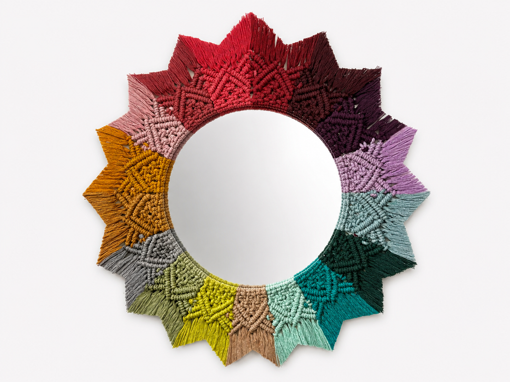 Round Rainbow Macramé Wall Hanging Mirror – Boho Nursery & Home Decor