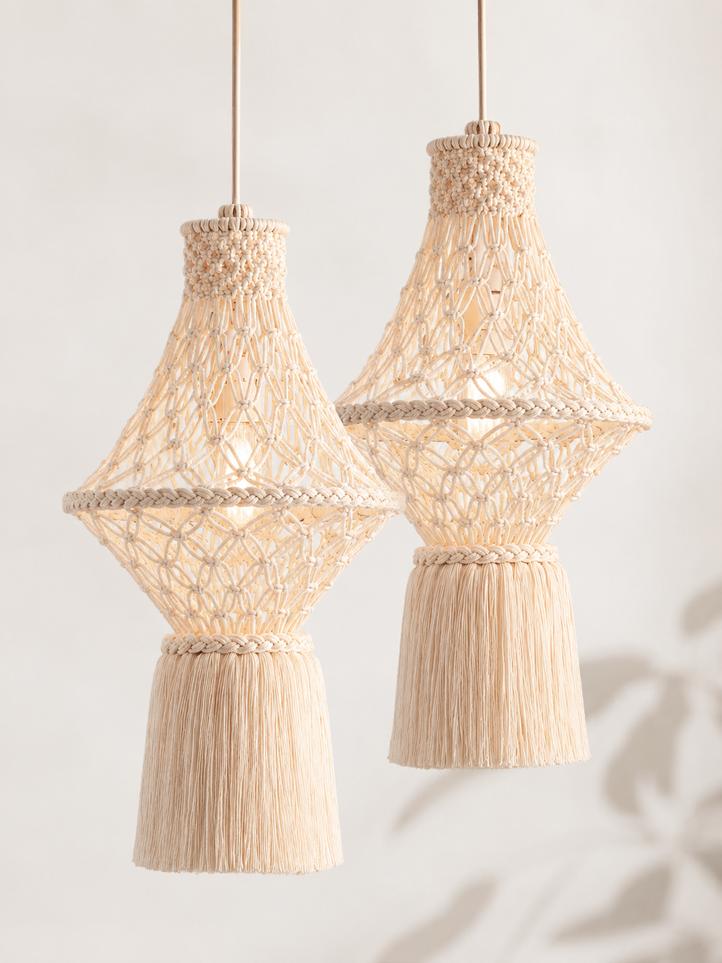 Set of 2 Diamond Lanterns – Boho Pendant Lamps