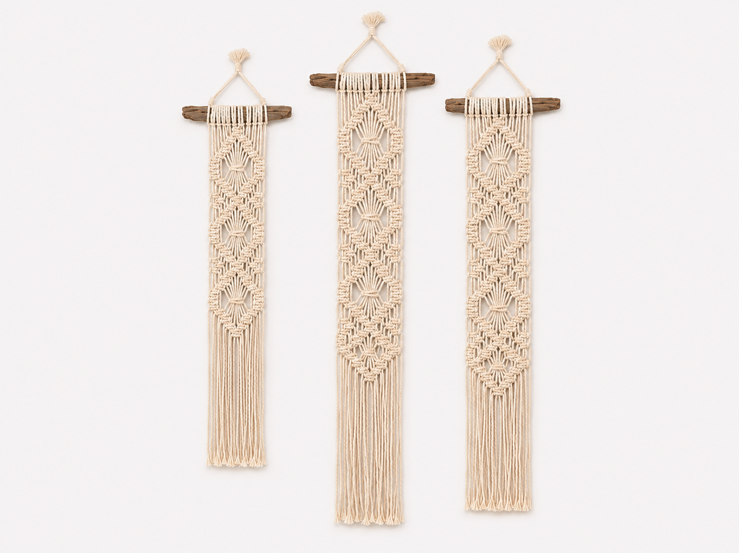 Triptych Macrame Wall Hanging Triptych – Set of 3 Minimalist Boho Banners