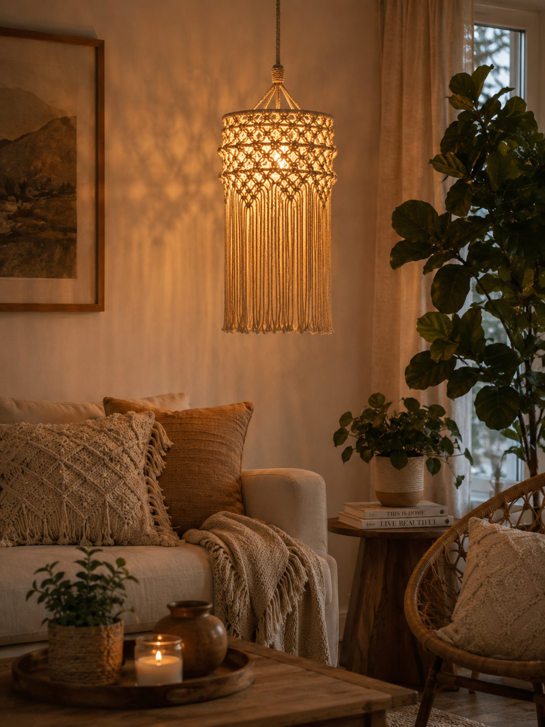 Drum Lampshade – Lattice Fringe Pendant Light