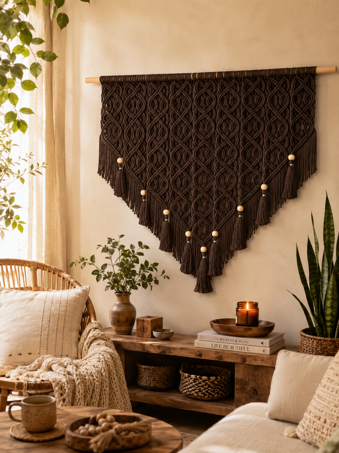 V-Shaped Wall Hanging in Dark Chocolate – Artisanal Boho Tapestry