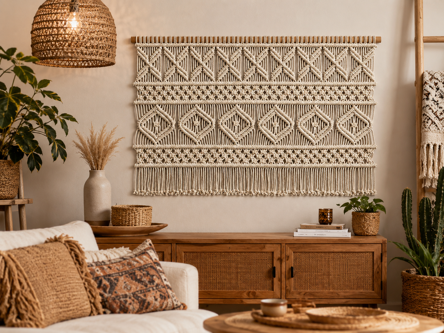 Large Macrame Wall Hanging – Boho Geometric Backdrop Tapestry