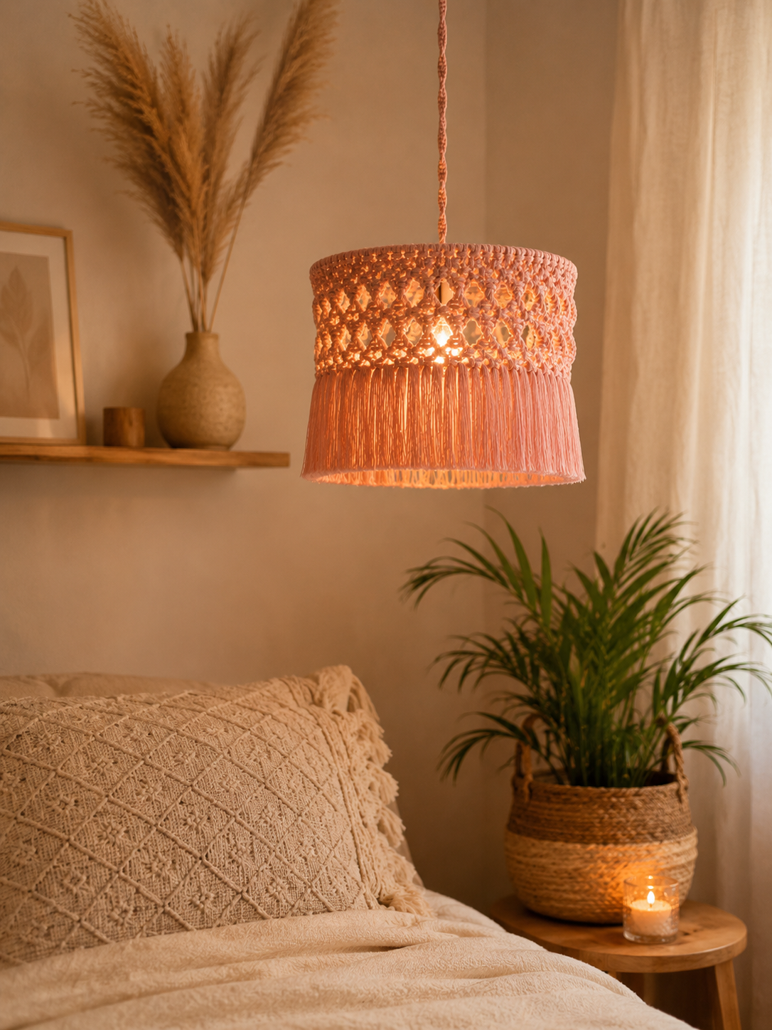 Drum Lampshade in Desert Rose – Boho Pink Light Fixture