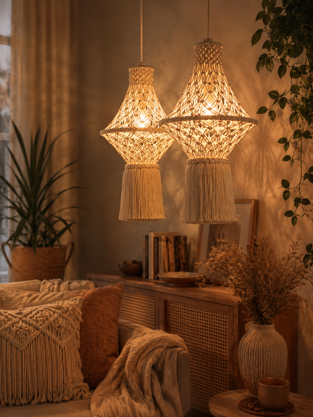 Set of 2 Diamond Lanterns – Boho Pendant Lamps