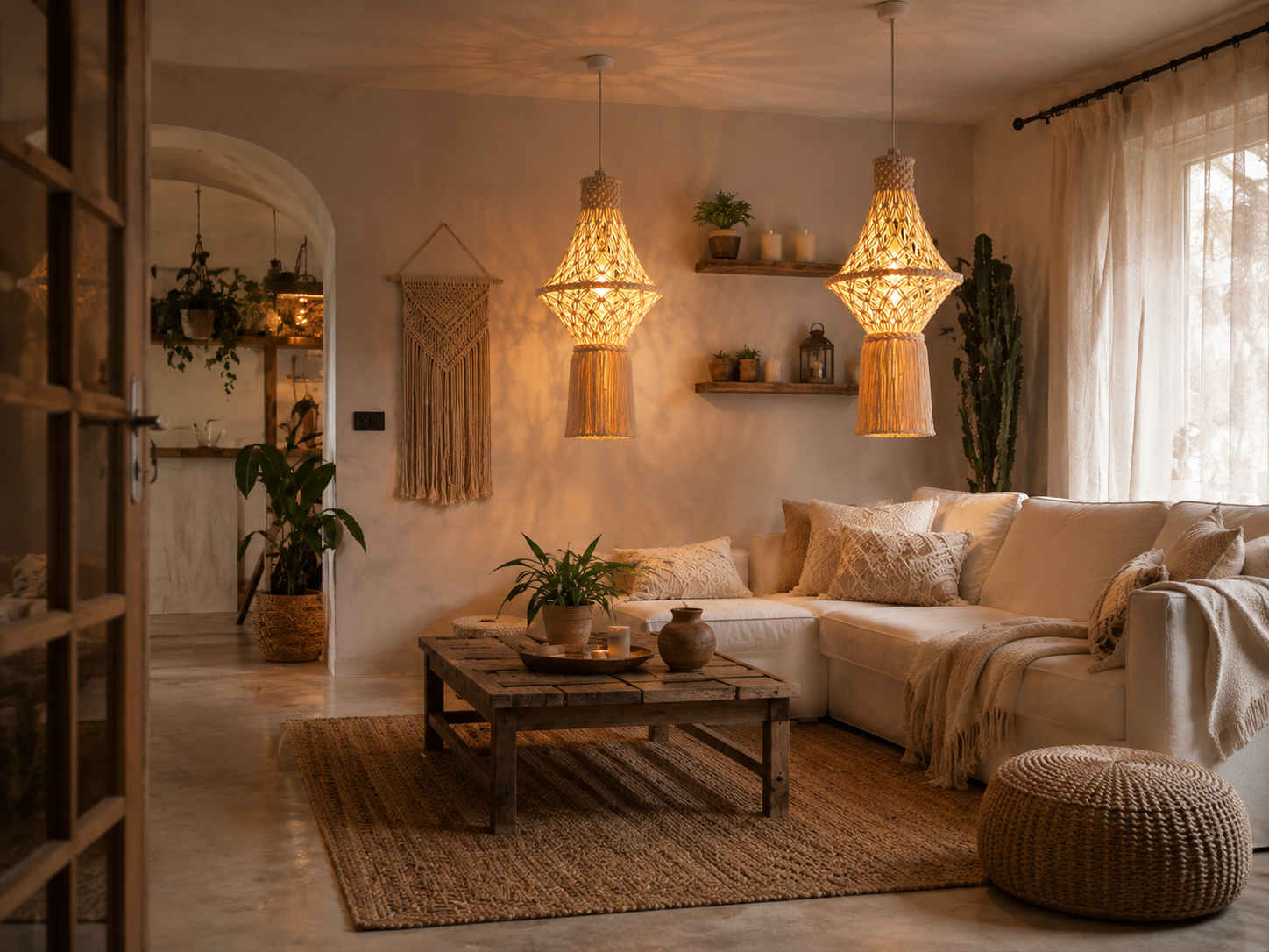 Set of 2 Diamond Lanterns – Boho Pendant Lamps