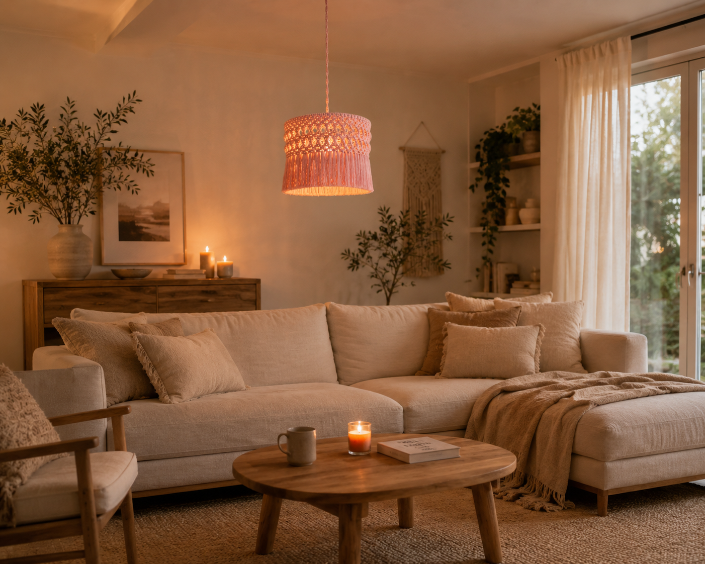 Drum Lampshade in Desert Rose – Boho Pink Light Fixture