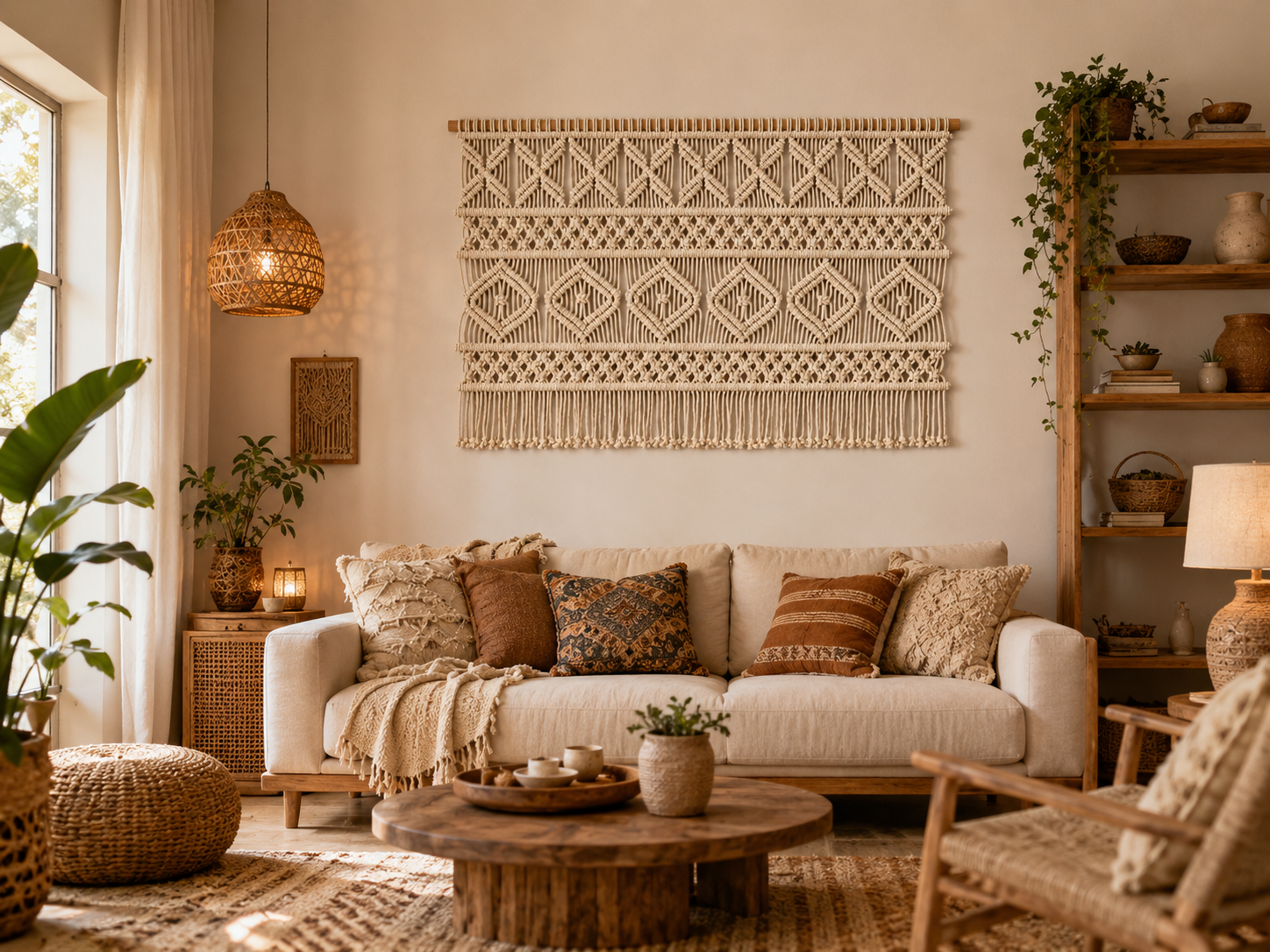 Large Macrame Wall Hanging – Boho Geometric Backdrop Tapestry