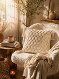 Throw Pillow with Corner Tassels – Boho Textured Accent Cushion