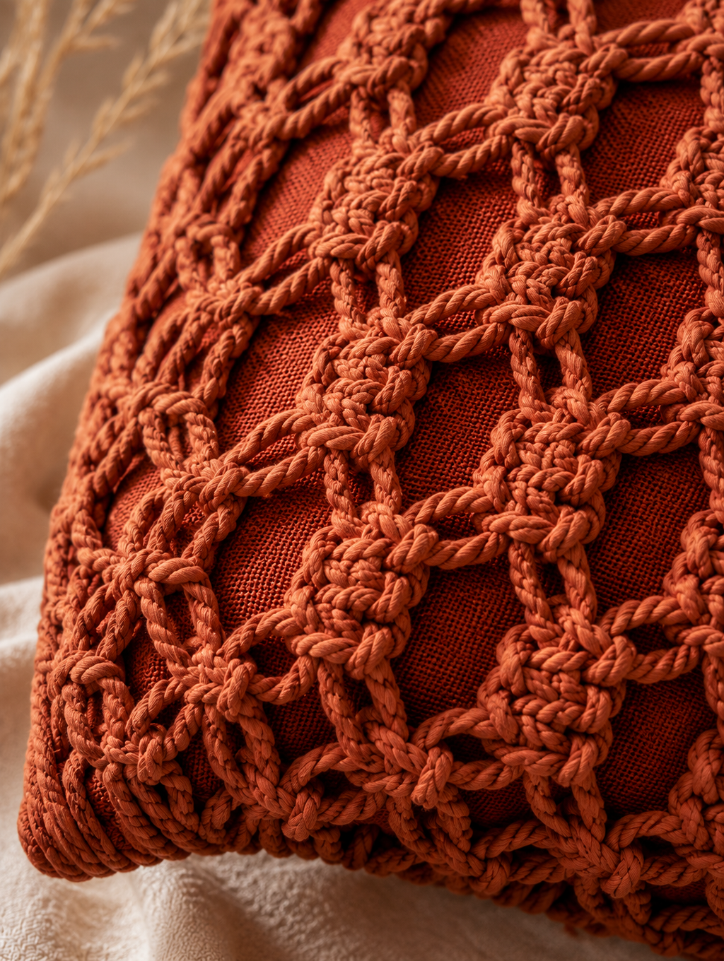Throw Pillow in Rust Terracotta – Boho Textured Accent Cushion