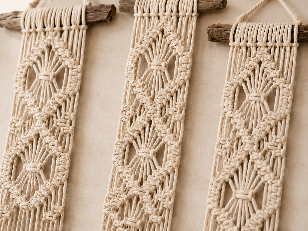 Triptych Macrame Wall Hanging Triptych – Set of 3 Minimalist Boho Banners