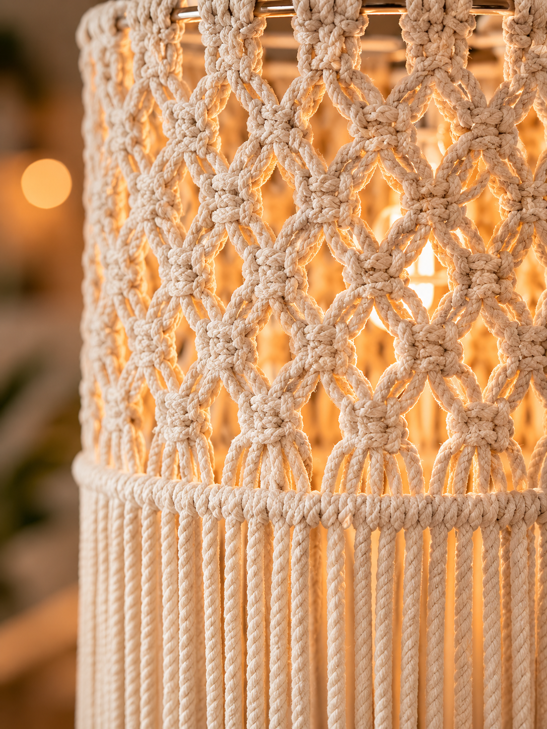 Minimalist Hand-Knotted Pendant Light – Off-White Artisanal Lampshade