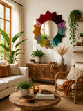 Round Rainbow Macramé Wall Hanging Mirror – Boho Nursery & Home Decor
