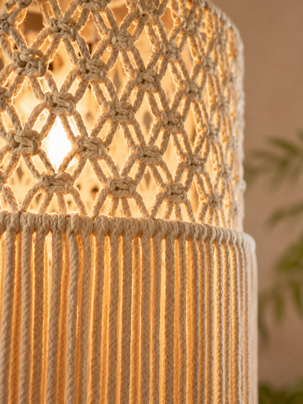 Minimalist Hand-Knotted Pendant Light – Off-White Artisanal Lampshade