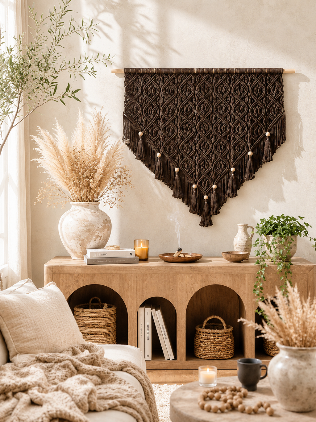 V-Shaped Wall Hanging in Dark Chocolate – Artisanal Boho Tapestry