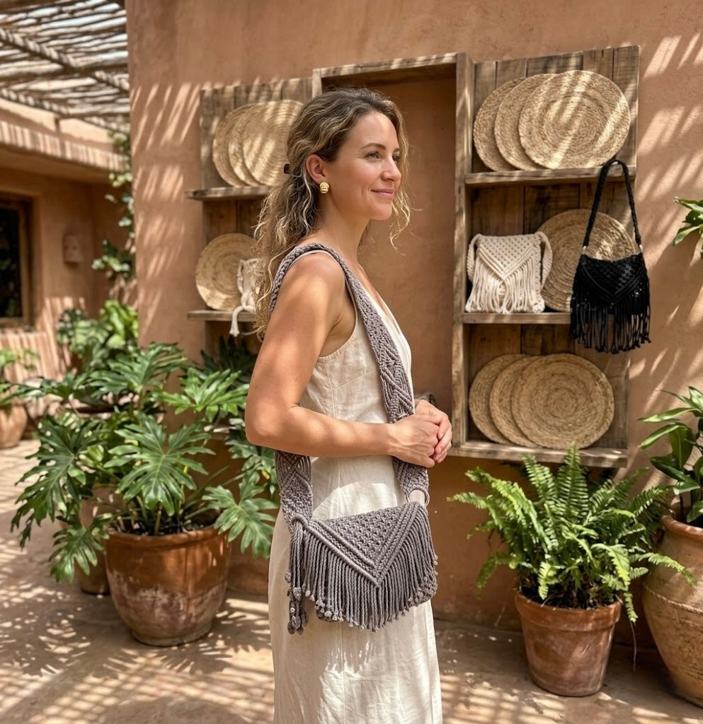 Macrame Shoulder Bag with Wide Strap